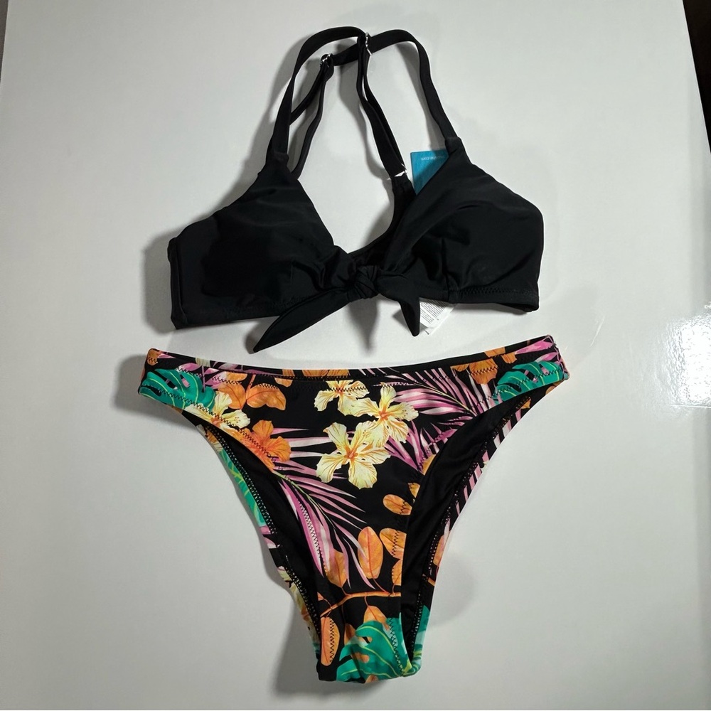 Cupshe NWT Black and Yellow Floral Bikini Size XS